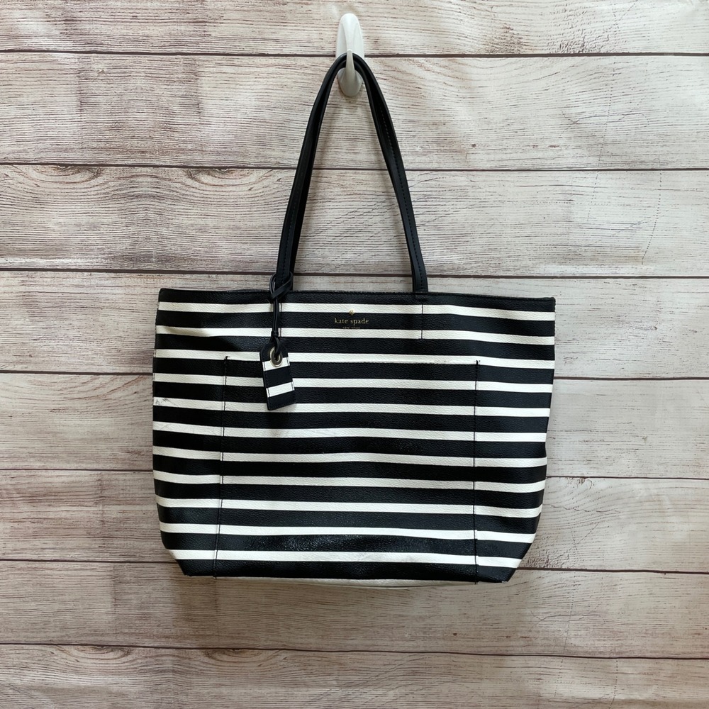 KATE SPADE HYDE LANE STRIPE RILEY TOTE IN NAVY BLUE AND WHITE